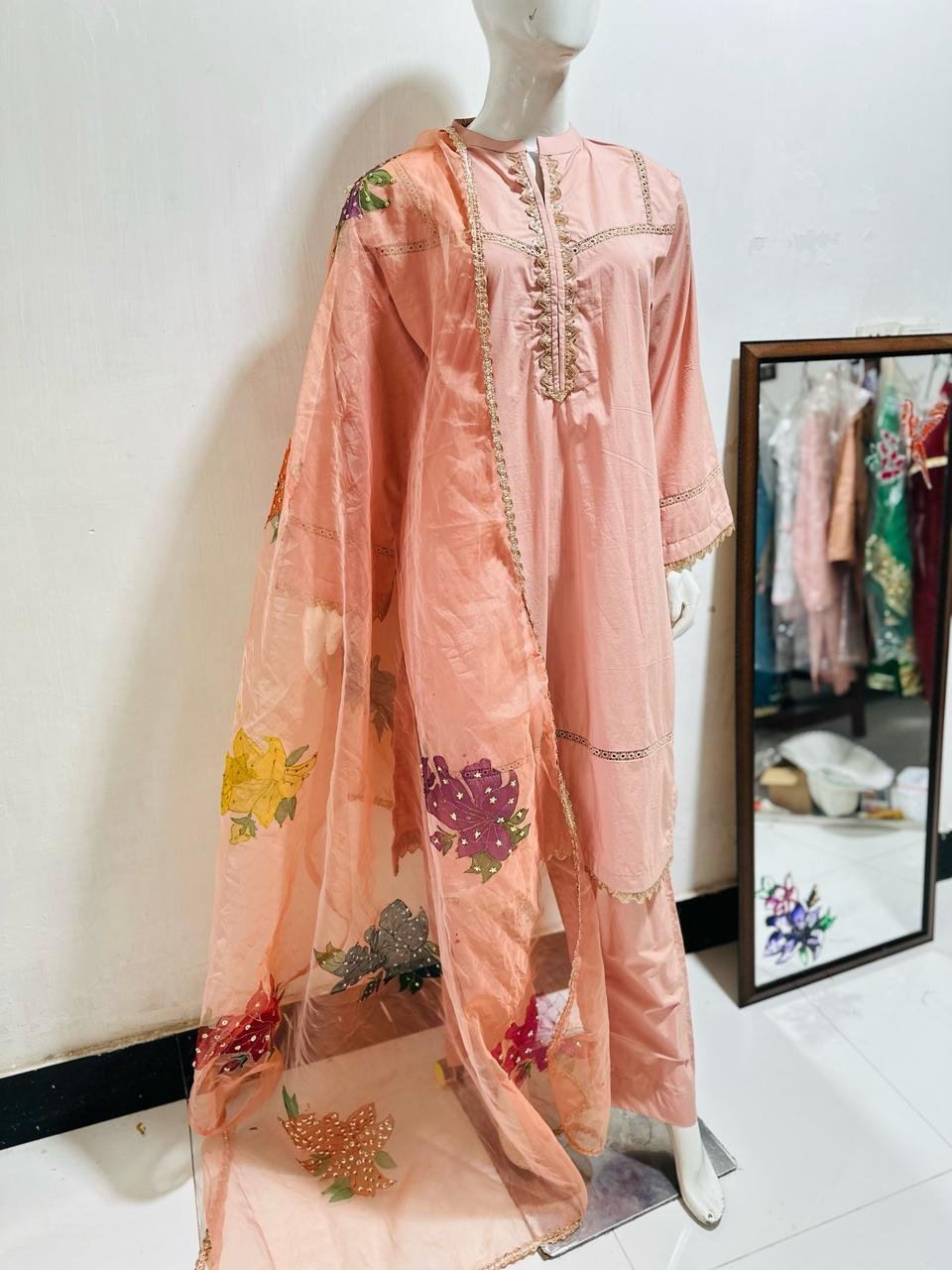 Peach Embroidered Suit Side