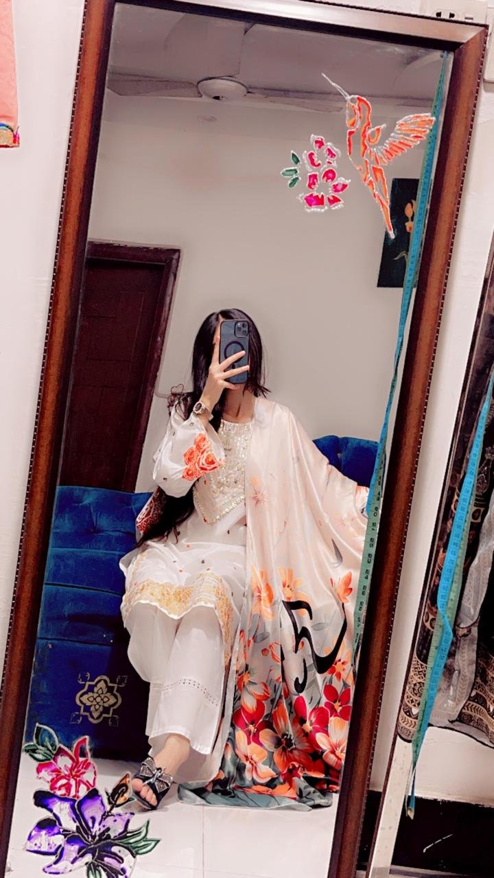 White Embroidered Suit Mirror