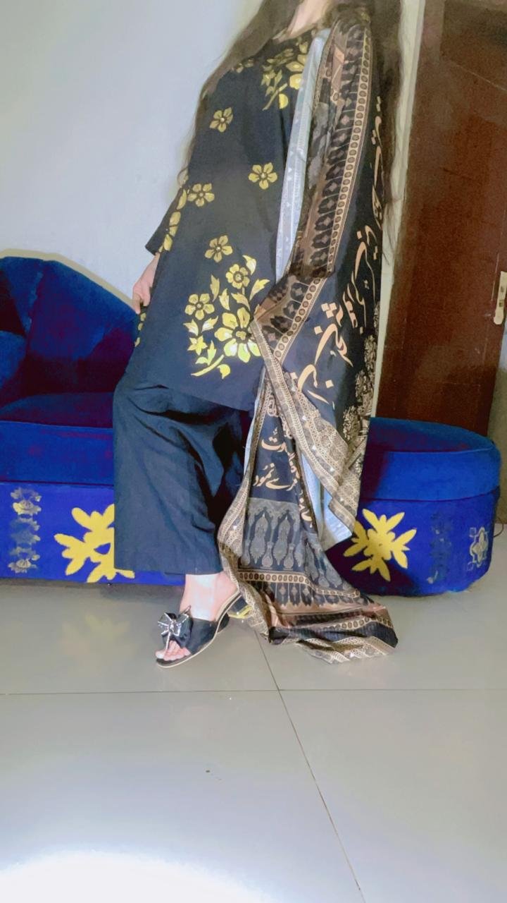Black Lawn Gold Calligraphy Dupatta