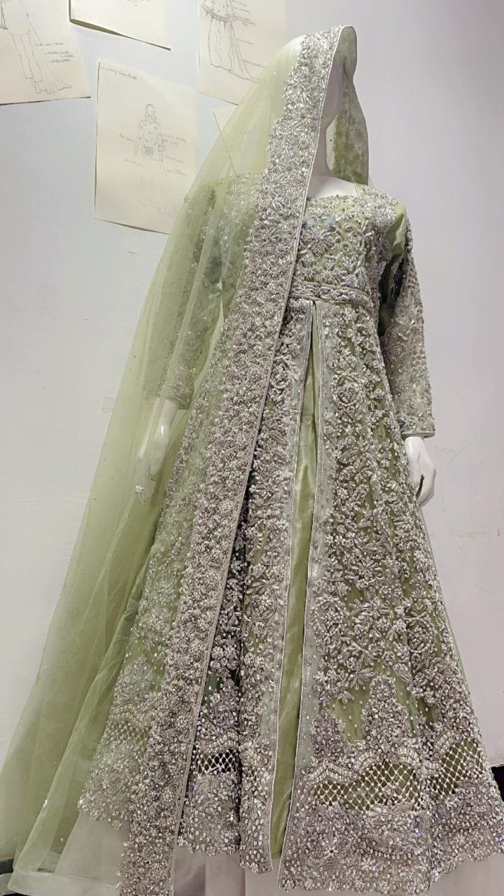 Sage Bridal Gown Full Angle
