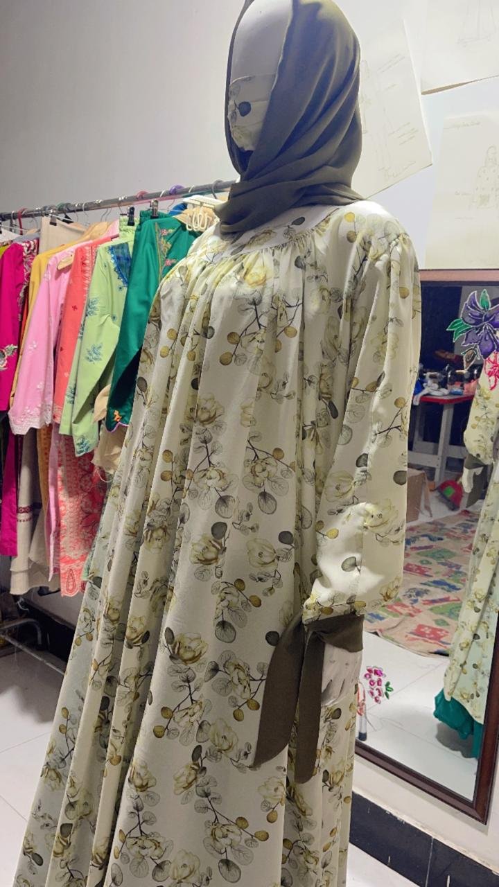 Olive Floral Printed Abaya Side