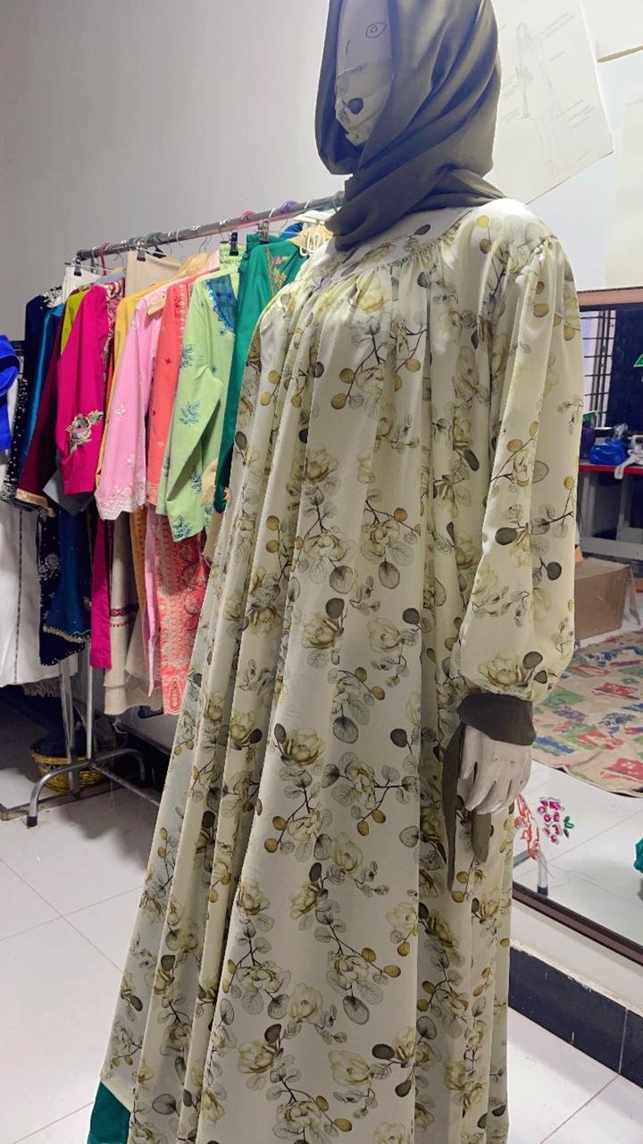 Olive Floral Printed Dress Front