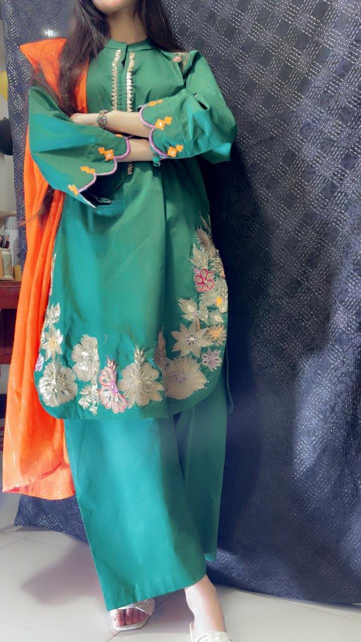 Dark Green Embroidered Suit Waist Up