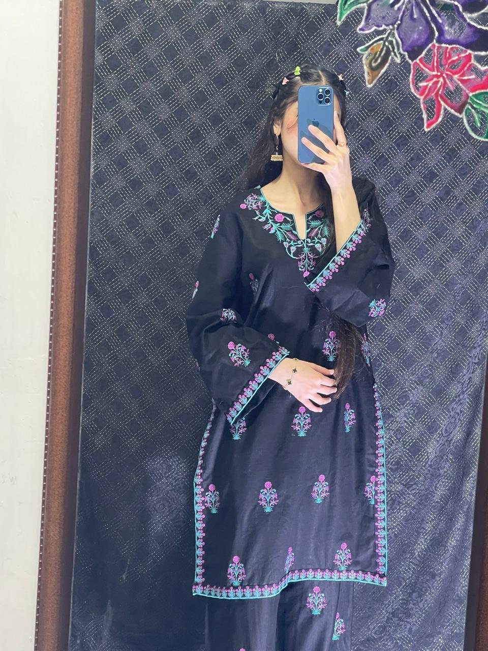 Black Block Print Mirror